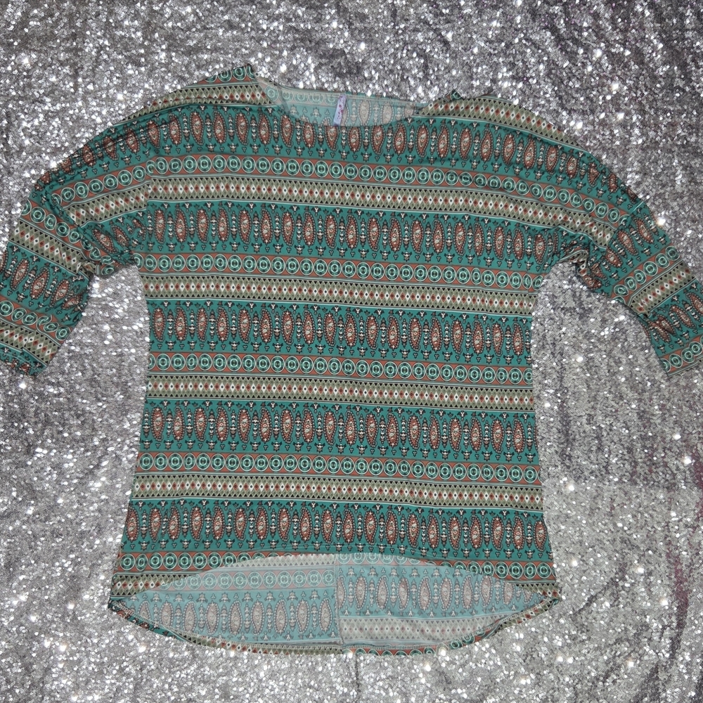 MOA USA Geometric Green and Brown Top